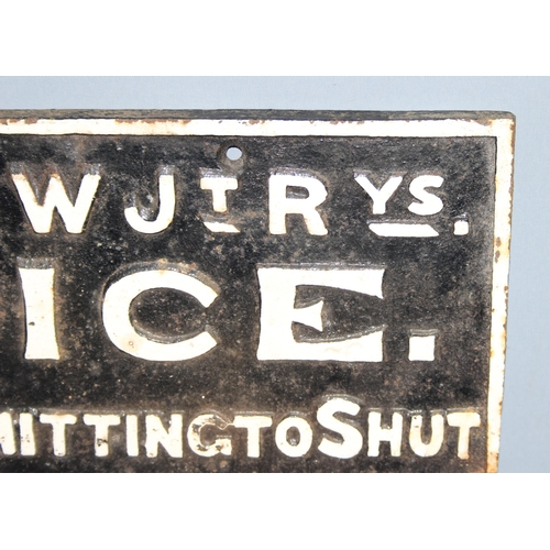 443 - Original cast iron GW & L & NW penalty notice sign in black and white, approx 54 x 36cm