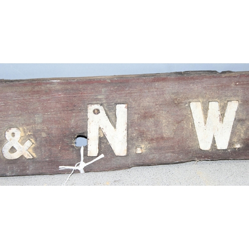 445 - Original wooden London & North Western Railway sign, metal letters on wood backing, approx 84 x 18cm