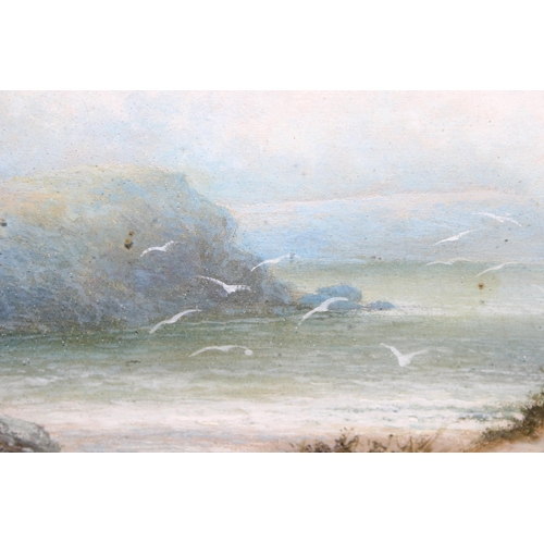 447 - William Langley (British, 1852-1922), oil on canvas depicting sand dunes and gulls, signed lower lef... 