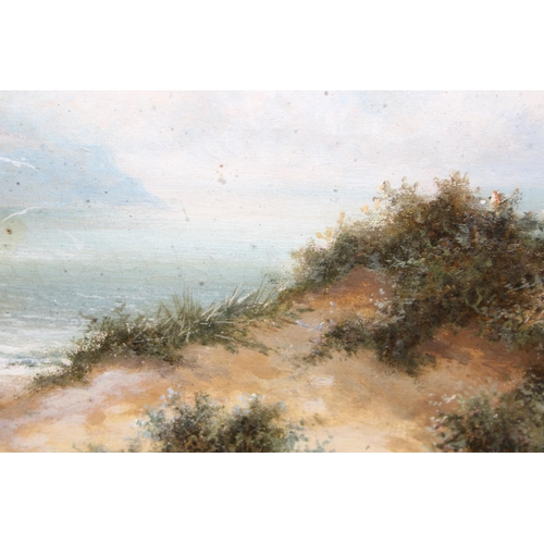 447 - William Langley (British, 1852-1922), oil on canvas depicting sand dunes and gulls, signed lower lef... 