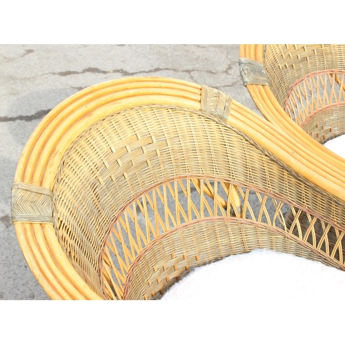 89 - A Pair of vintage wicker Loungers or chaises longues, each approx 175cm wide x 87cm deep x 90cm tall