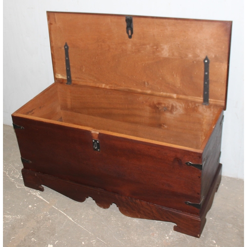 91 - Vintage wooden Trunk with ironwork fittings, approx 113cm wide x 49cm deep x 56cm tall