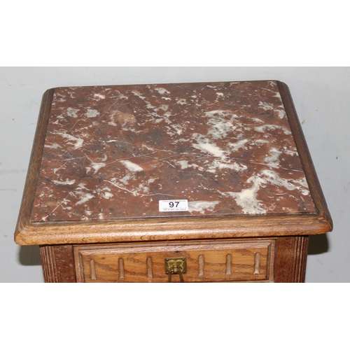 97 - An antique French marble topped bedside cabinet, approx 42cm wide x 42cm deep x 92cm tall