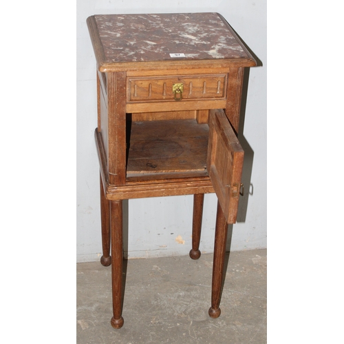 97 - An antique French marble topped bedside cabinet, approx 42cm wide x 42cm deep x 92cm tall