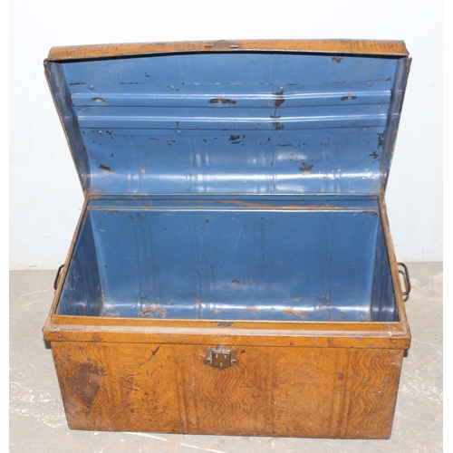 98 - An early 20th century toleware painted travel trunk, approx 75cm wide x 49cm deep x 45cm tall