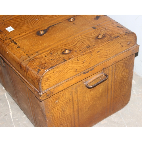 98 - An early 20th century toleware painted travel trunk, approx 75cm wide x 49cm deep x 45cm tall