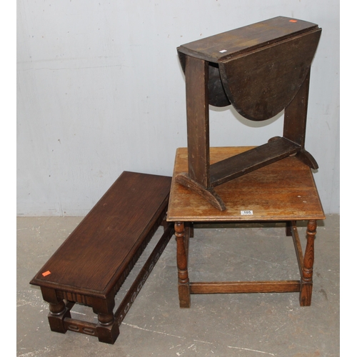 105 - 3 vintage oak tables, largest approx 51cm wide x 51cm deep x 42cm tall