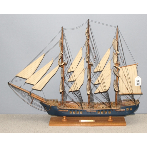 1535 - A large vintage wooden model of a 38 gun frigate ship circa 1812, approx 80cm W x 63cm H