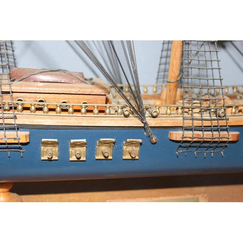 1535 - A large vintage wooden model of a 38 gun frigate ship circa 1812, approx 80cm W x 63cm H