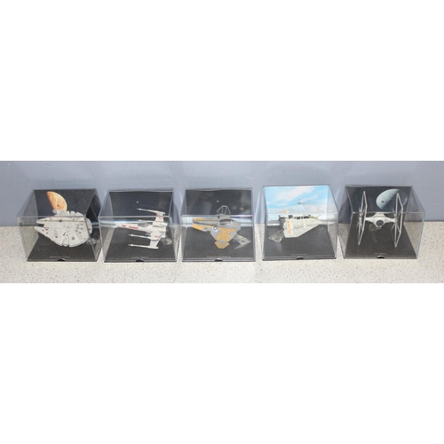 1537 - Set of 5 Lucas Film authorised miniature die cast bodied Star Wars space ships in titled Perspex dis... 