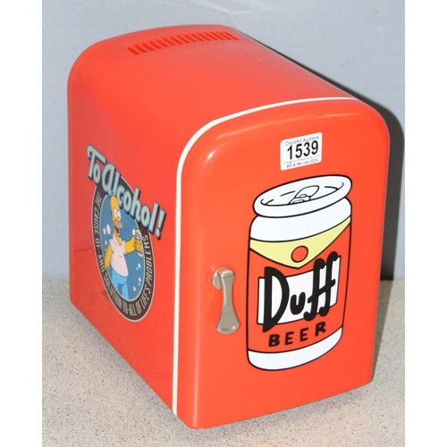 1539 - Wesco novelty Simpsons “Duff” dual voltage mini beer fridge/warmer