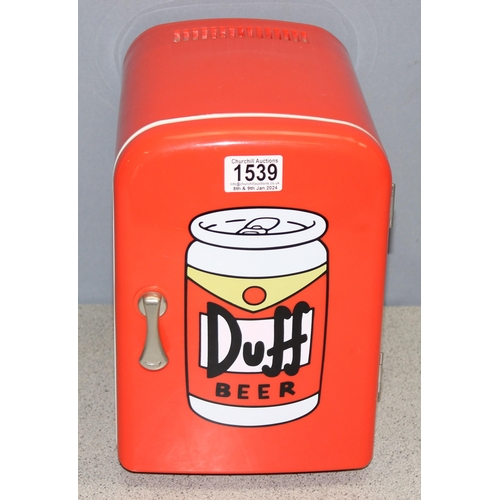 1539 - Wesco novelty Simpsons “Duff” dual voltage mini beer fridge/warmer