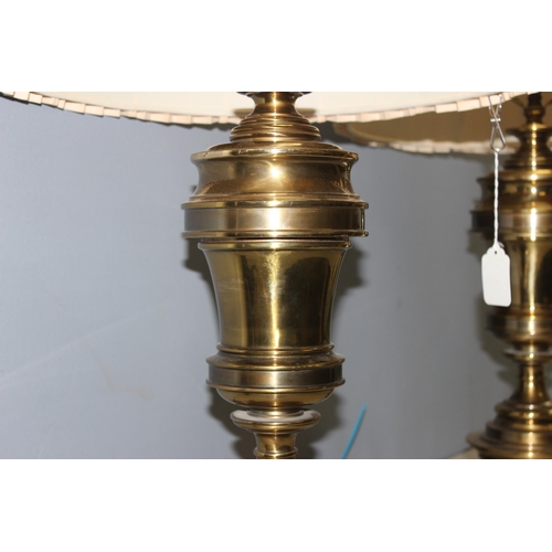 240 - Pair of large heavy brass lamps with pleated shades, approx 82cm (with shades)