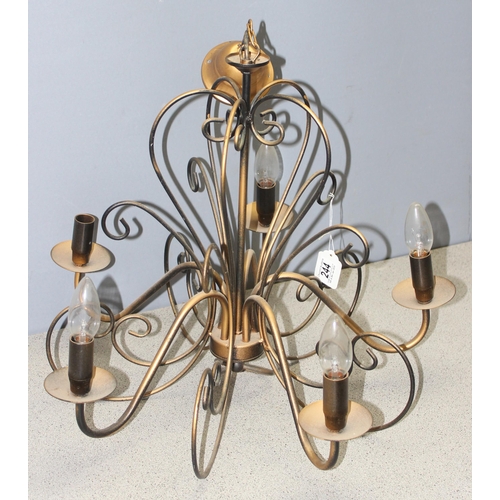 244 - 5-bulb gilt metal chandelier, approx 61cm with fitting