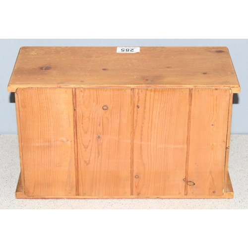 285 - 2-drawer pine table top cabinet with lined felt interior, approx 35cm x 16cm x 20cm