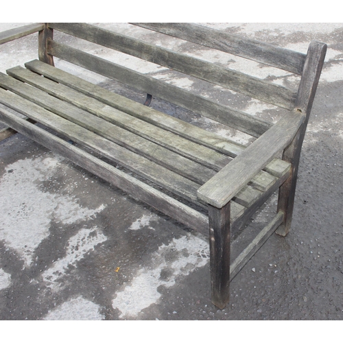 330 - Weathered teak garden bench, approx 159cm wide x 63cm deep x 80cm tall