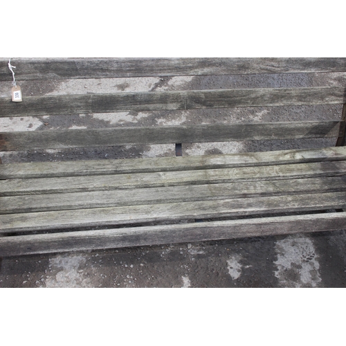 330 - Weathered teak garden bench, approx 159cm wide x 63cm deep x 80cm tall