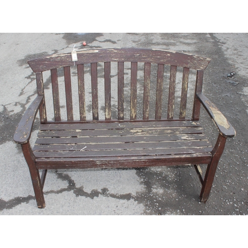 370 - Stained wooden garden bench, approx 129cm wide x 62cm deep x 96cm tall