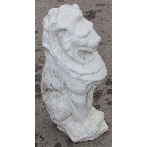 375 - 2 glazed garden pots and a white painted lion statue, lion approx 54cm tall