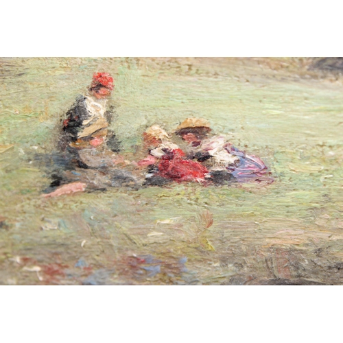 402 - Attributed to John Henderson (Scottish 1860-1924), oil on canvas depicting figures having a picnic b... 