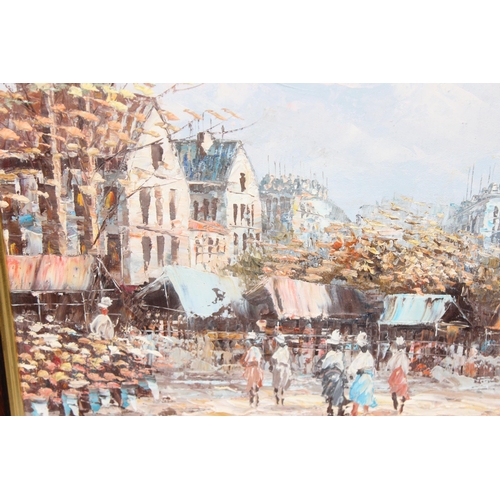 455 - 2 original oil paintings of Parisian street scenes, both signed 'Burnett', in mahogany frames, appro... 