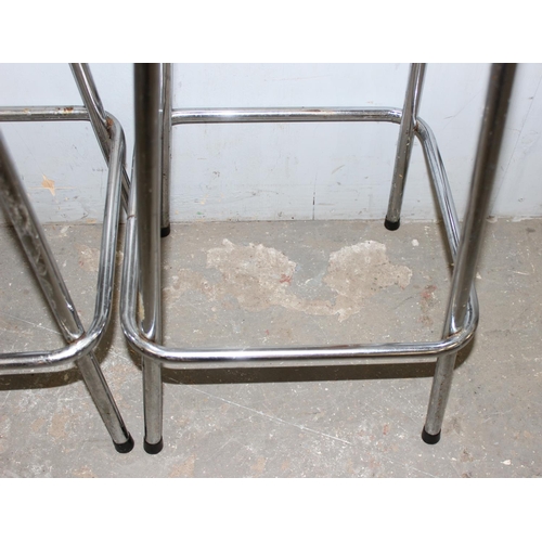 102 - A set of 3 retro style light green topped and chrome based stools, each approx 37cm wide x 37cm deep... 