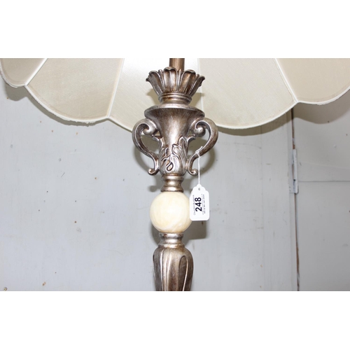 248 - Brushed metal effect standard lamp with shade, approx 165cm tall