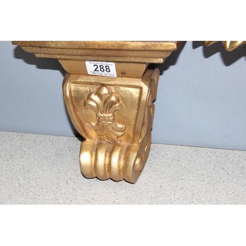 288 - 2 vintage gilt wall brackets, largest approx 30cm