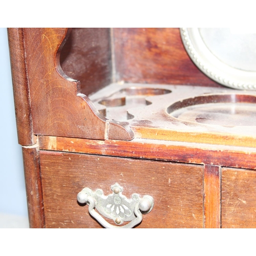 290 - Vintage oak table top smokers cabinet with 3 drawers, approx 28 x 17 x 31cm