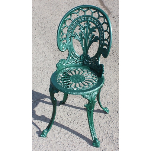 380 - A Victorian style painted aluminium garden table and 2 chairs, table approx 60cm wide x 60cm deep x ... 