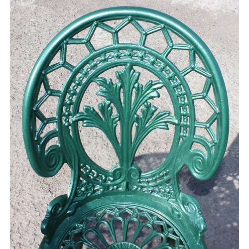 380 - A Victorian style painted aluminium garden table and 2 chairs, table approx 60cm wide x 60cm deep x ... 