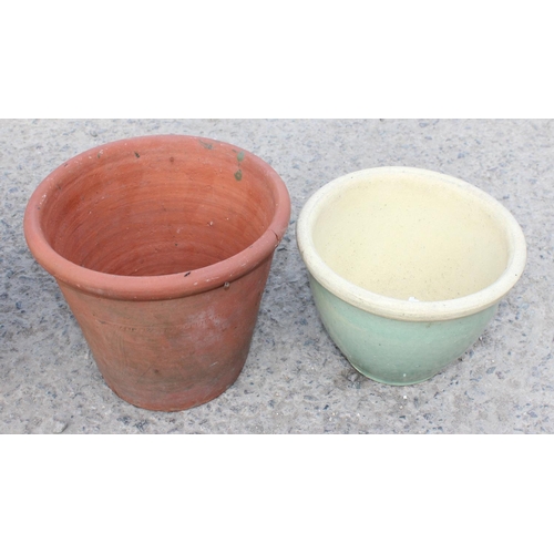 382 - 6 assorted glazed and terracotta garden plant pots, largest approx 27cm wide x 27cm deep x 25cm tall