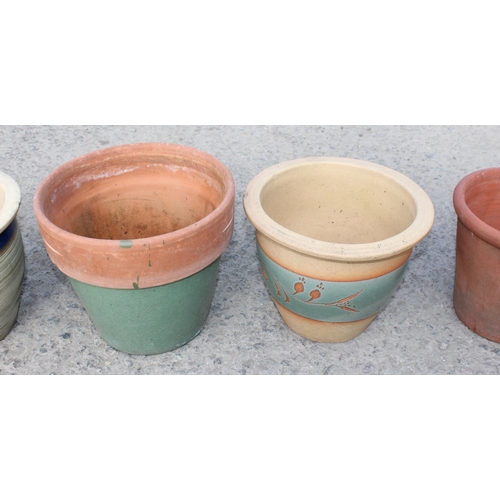 382 - 6 assorted glazed and terracotta garden plant pots, largest approx 27cm wide x 27cm deep x 25cm tall