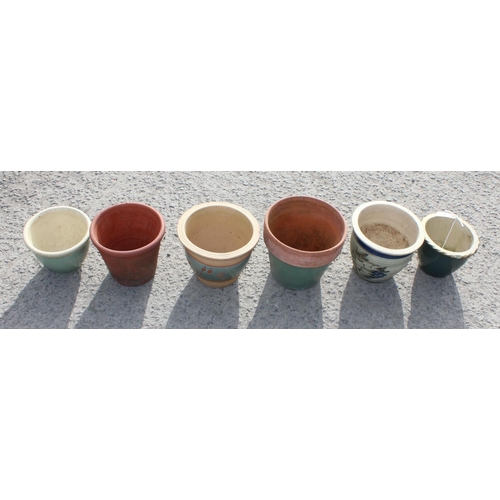 382 - 6 assorted glazed and terracotta garden plant pots, largest approx 27cm wide x 27cm deep x 25cm tall