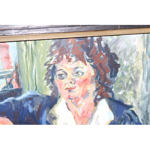 468 - Original mid-century oil on board in frame of a woman, unsigned, approx 62 x 52cm