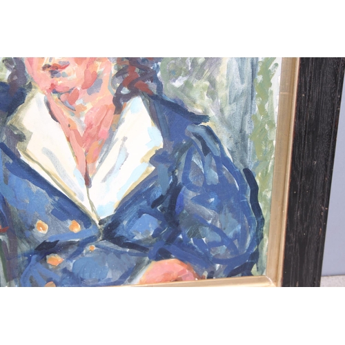 468 - Original mid-century oil on board in frame of a woman, unsigned, approx 62 x 52cm