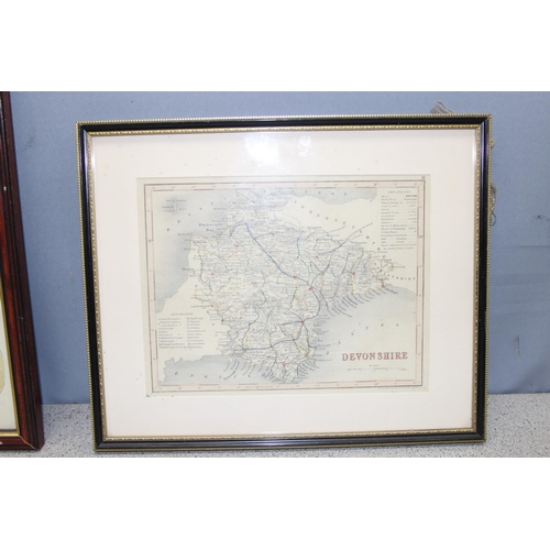 476 - 3 framed prints of vintage maps incl Devonshire and Berkshire largest approx 54 x 44cm