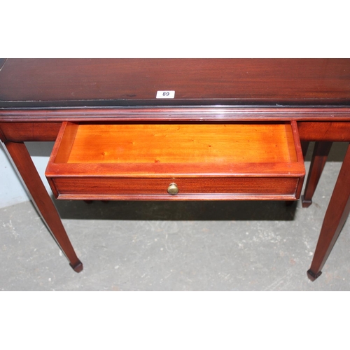 108 - An unusual vintage mahogany hall table with single drawer and drop flap, approx 97cm wide x 83cm dee... 