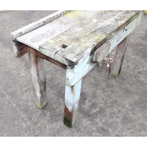 117 - Vintage wooden workbench with Record 52 vice, approx 125cm wide x 71cm deep x 82cm tall