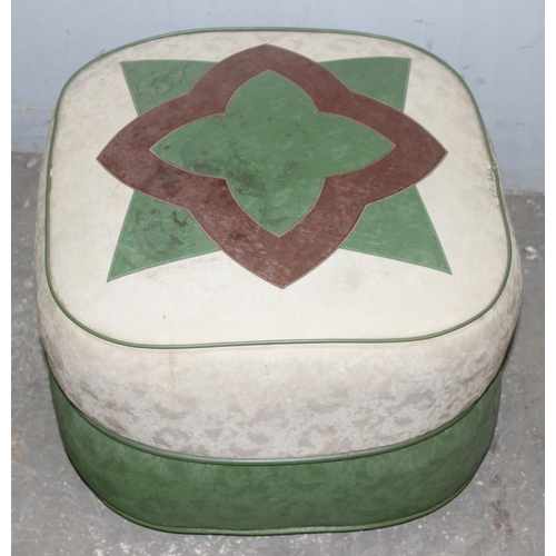 120 - Retro sewing box on legs and a vintage vinyl pouffe, approx 39cm wide x 25cm deep x 46cm tall (2)