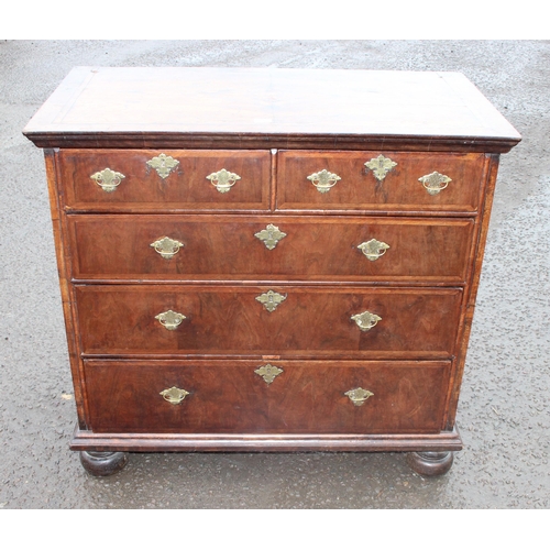 1 - A late 17th or early 18th century 2 over 3 chest of drawers with bun feet and later Georgian brass h... 