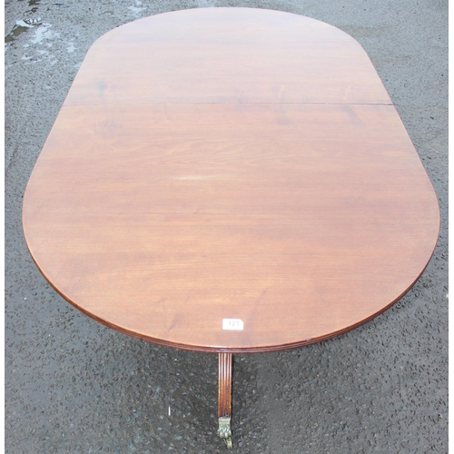 121 - An antique style mahogany twin pedestal dining table, approx 244cm wide x 103cm deep x 77cm tall