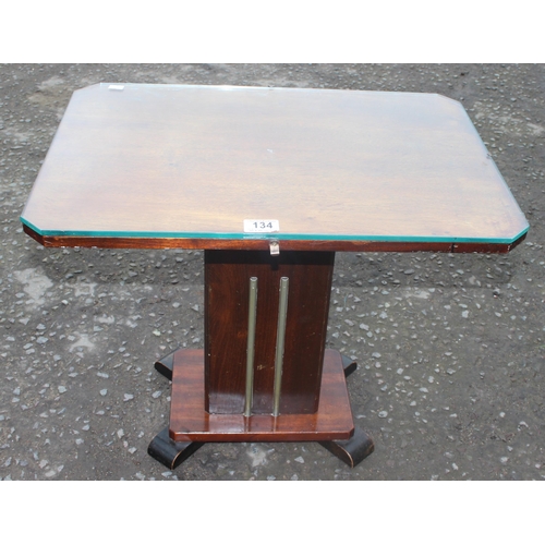 134 - A small oak drop leaf table with circular top and an Art Deco side table with glass top, largest app... 