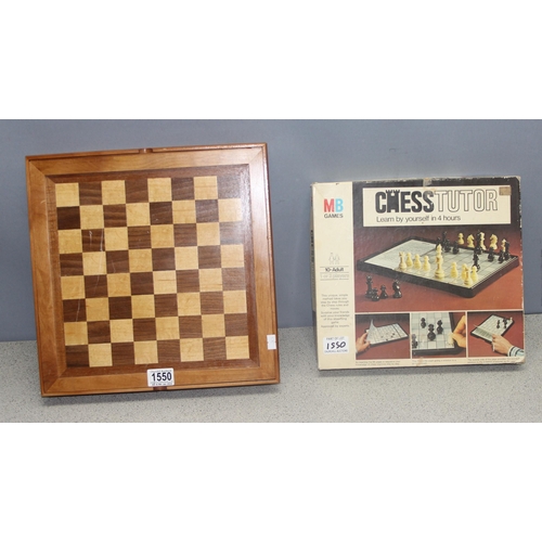 1550 - Chess set in wooden board box, and an MB Games chess tutor