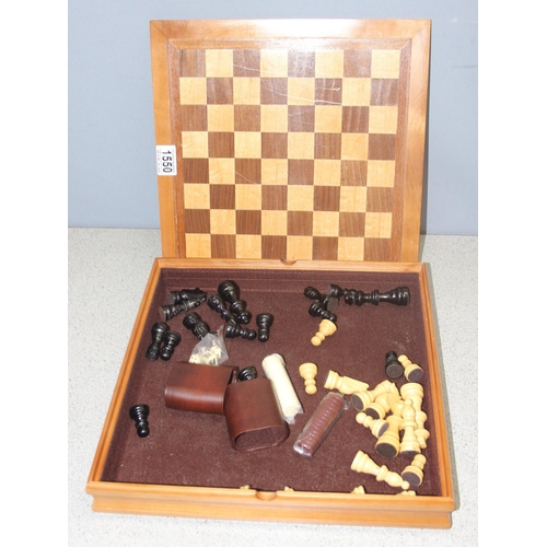 1550 - Chess set in wooden board box, and an MB Games chess tutor