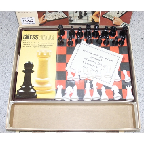 1550 - Chess set in wooden board box, and an MB Games chess tutor