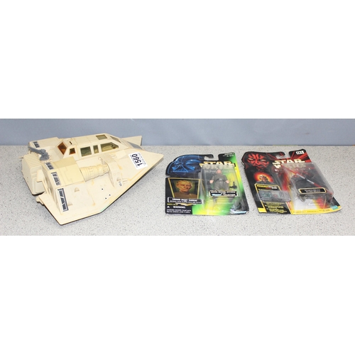 1560 - 3 Star Wars toys to incl 2 1990s blister pack figures, and Rebel Armoured Snow Speeder model