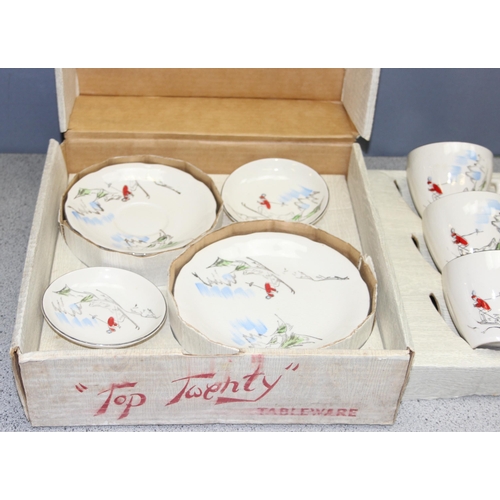 1821 - Boxed mid-century 'Top Twenty' 18 piece tableware set with alpine scene decoration