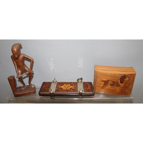 1825 - Qty of miscellaneous woodenware to include tea and coffee jars, letter rack and a Musical box with d... 