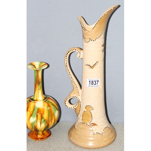 1837 - 2 pieces of pottery to include a Ditmar Urbach long necked jug and stem vase